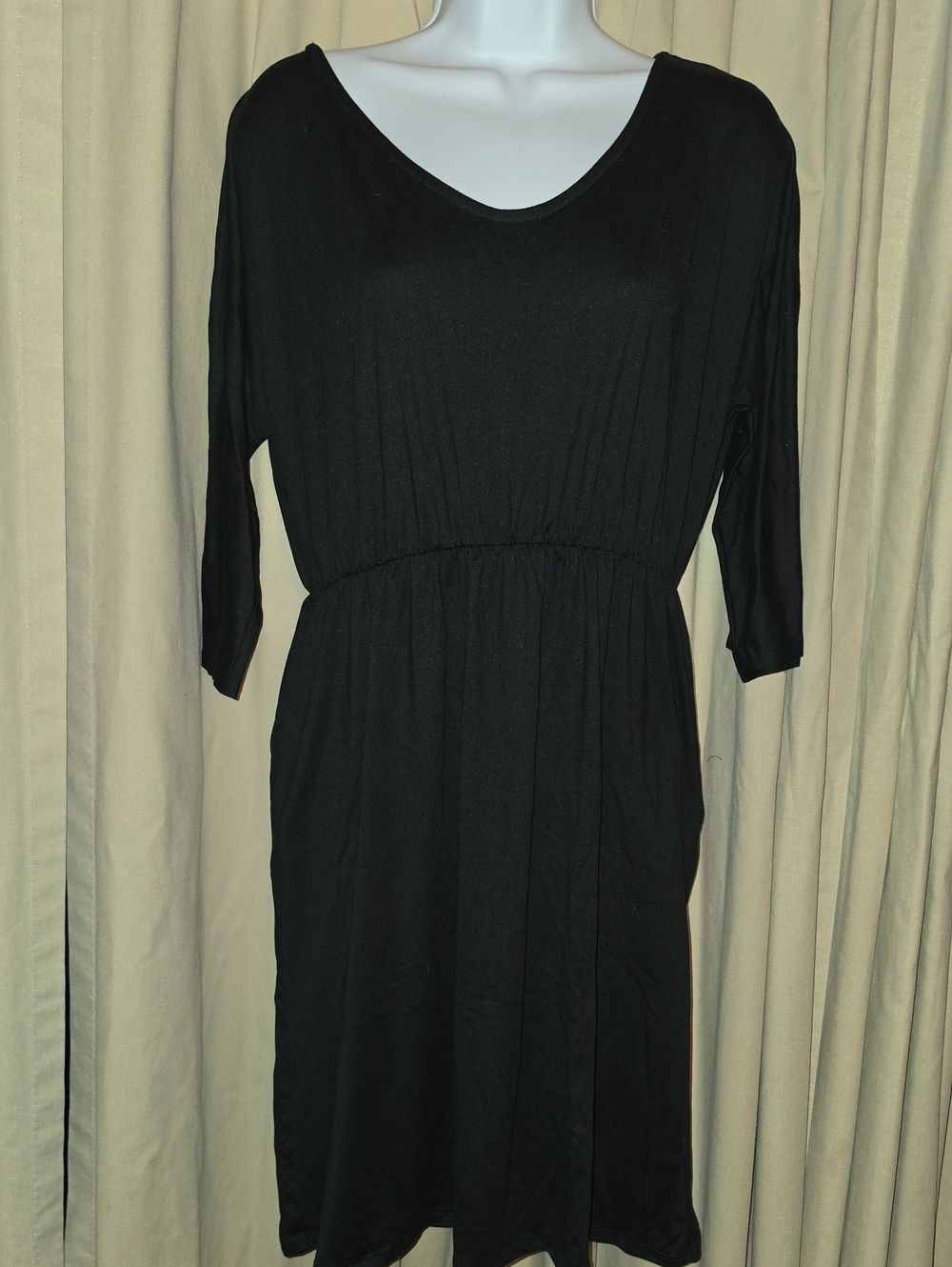 Sew In Love Black Midi Dress with V-Neck and Elastic Waist